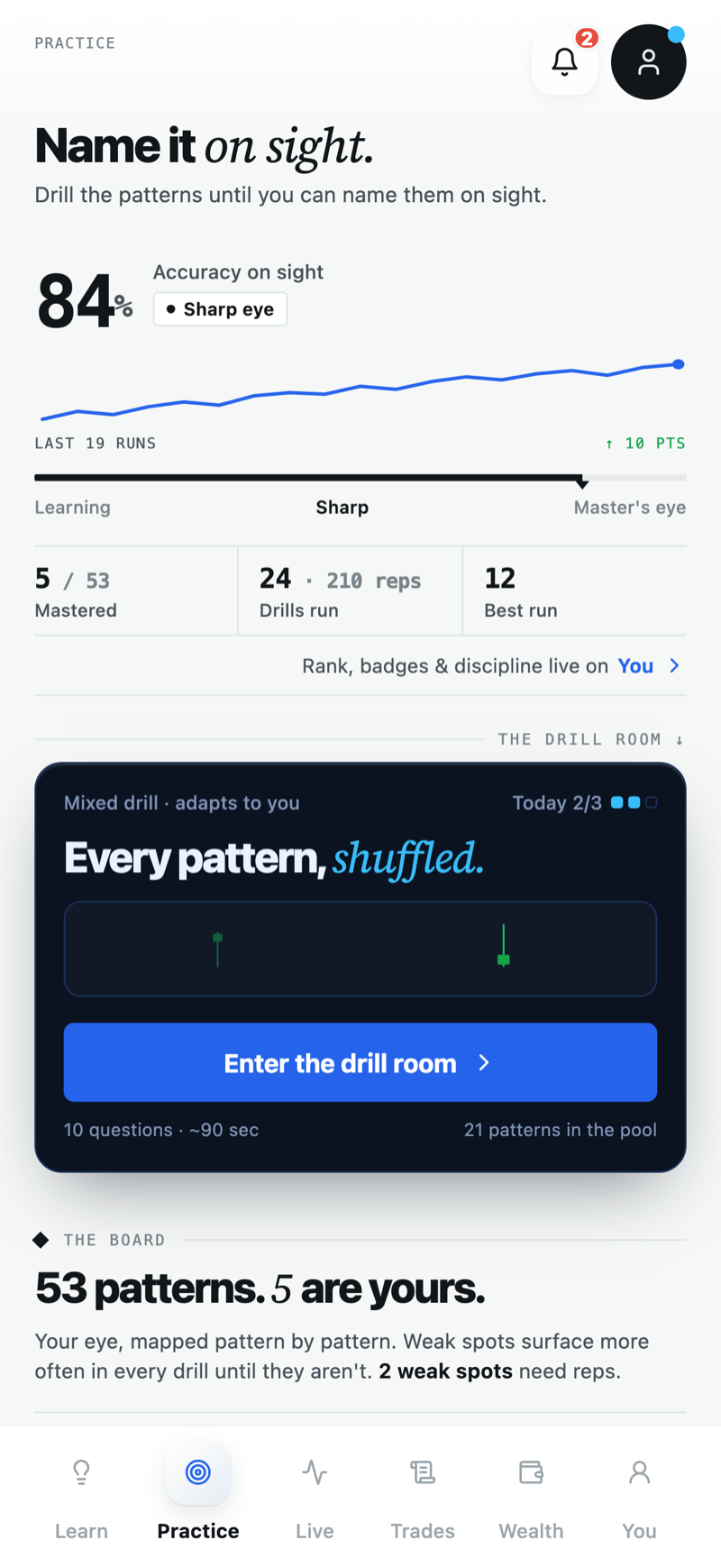 Practice screen
